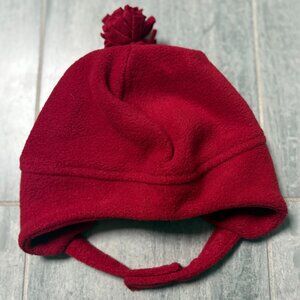 Baby Gap Fleece Pom Pom Beanie Velcro Chin Strap Red Size